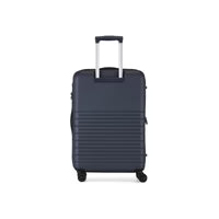 Dark blue suitcase with a textured surface on a white background